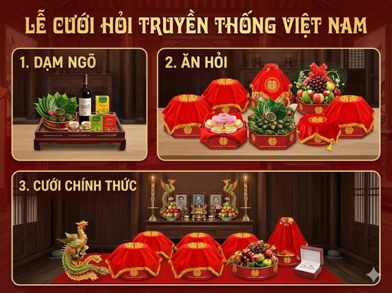 Tìm hiểu các bước lễ cưới hỏi truyền thống Việt Nam: Dạm ngõ, Ăn hỏi, Cưới chính thức